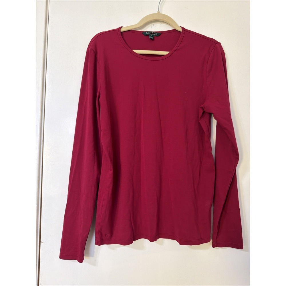 LAUREN Ralph Lauren Women's Long Sleeve Crew Neck T-Shirt Shirt RED Size XL